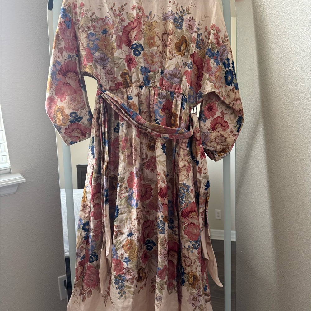 Zimmermann Floral Midi Dress in Pink and Cream